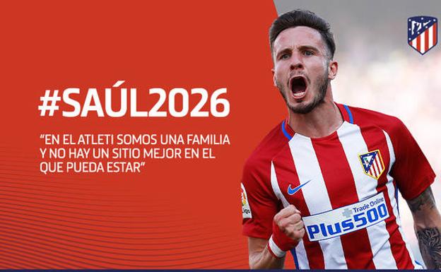 Saúl celebra su renovación de rojiblanco.