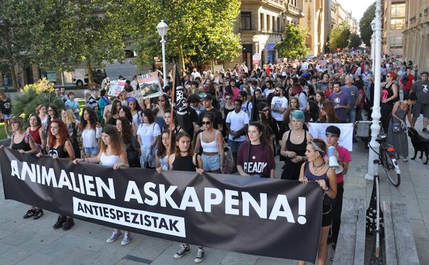Zezenketen aurkako manifestazioan buru propioa izan zuten antiespezistak./ASKEKINTZA