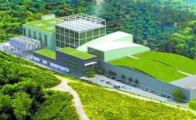 Fotomontaje de la incineradora y la planta de tratamiento mecánico-biológico contempladas en la primera fase del Complejo Medioambiental de Gipuzkoa./