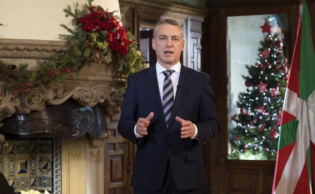 El lehendakari Urkullu, durante unmensaje de fin de año anterior. /EFE