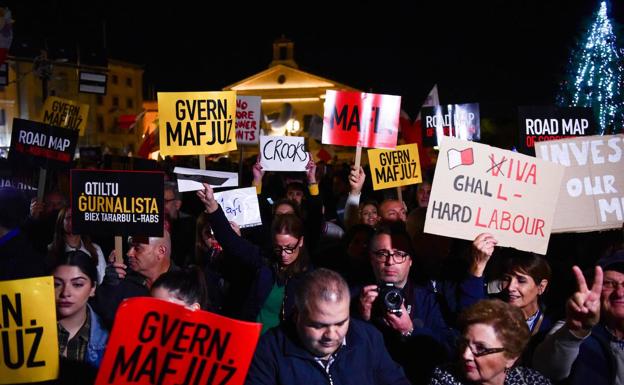 Manifestación contra el Gobierno de Malta tras las revelaciones del caso Caruana./AFP