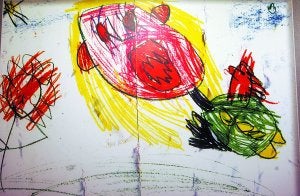 Dibujo de una exposición infantil sobre la representación del maltrato a los menores. :: EFE/