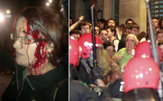 Imagen de la exsenaddora herida y de los incidentes ocurridos en Hernani en 2013./