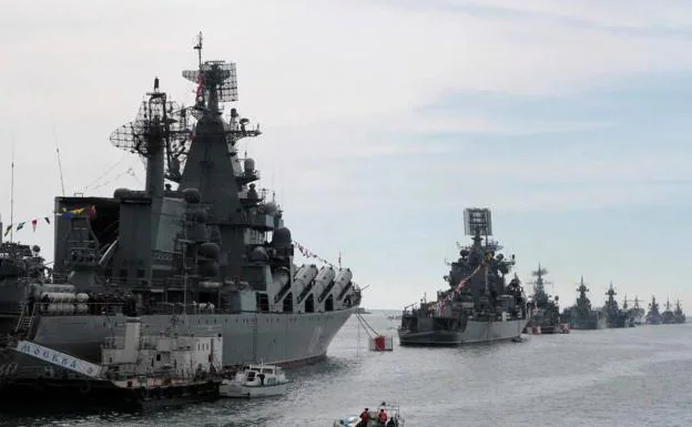 Several Russian military ships in the Black Sea shortly before the invasion of Ukraine began.