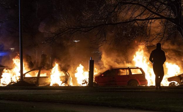 Cars set on fire during protests. 