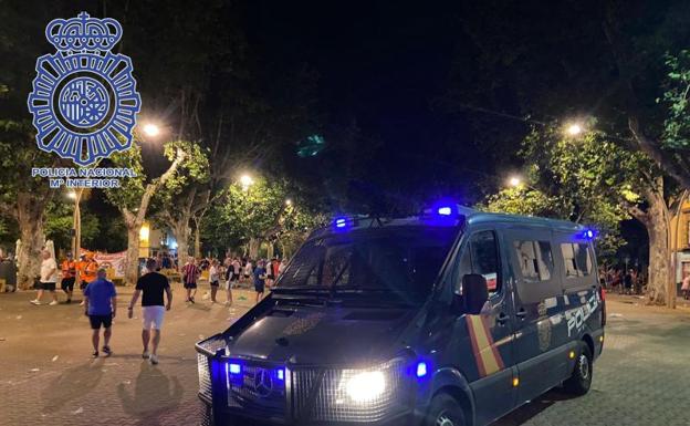 A National Police van, in the center of Seville. 