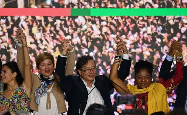 Gustavo Petro celebrates his victory in the Colombian presidential elections.