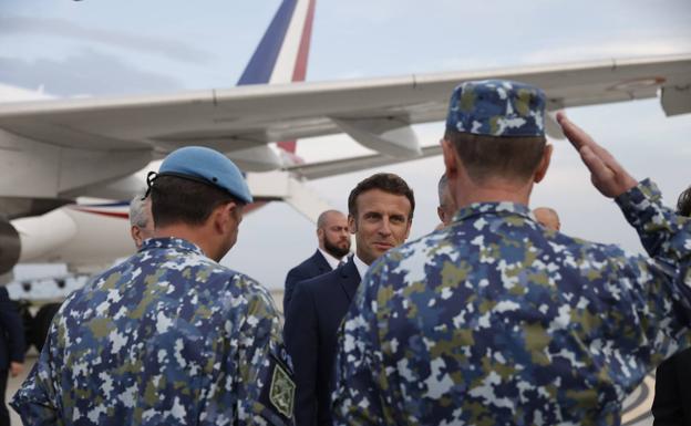 Macron visited French troops stationed at a NATO base in Romania on Tuesday.