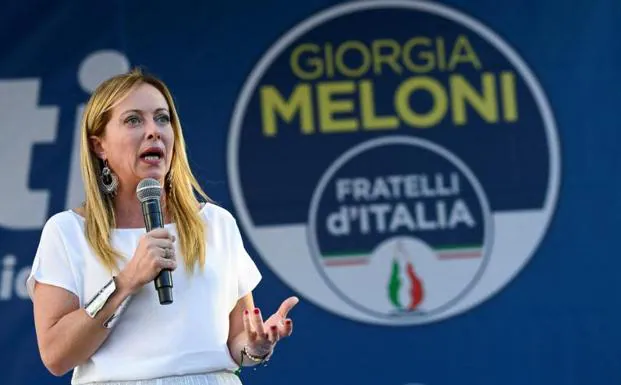 Giorgia Meloni, leader of the far-right Brothers of Italy party, during a rally in Milan. 