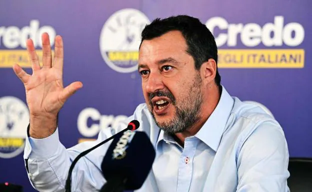 Matteo Salvini, this Monday during a press conference at the headquarters of his party, La Liga, in Milan.