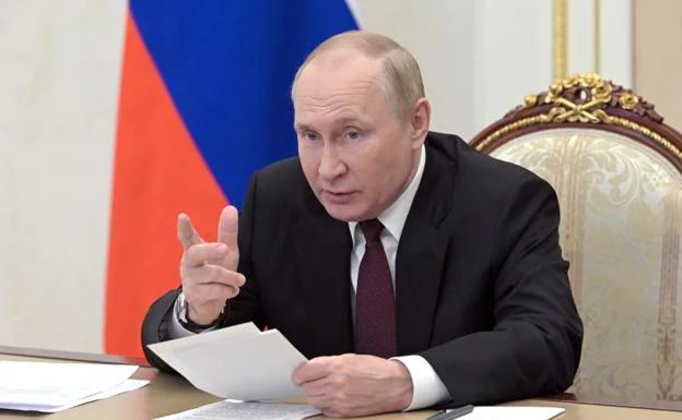 Russian President Vladimir Putin during a videoconference with intelligence chiefs from former Soviet republics. 
