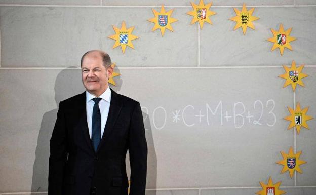 German Chancellor Olaf Scholz at a Christmas reception with children in Berlin on Thursday.